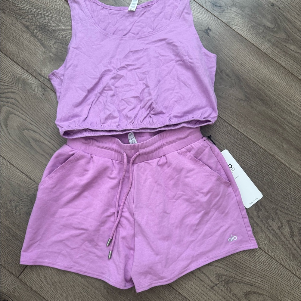 ALO Yoga Lavender Tank Top and Shorts